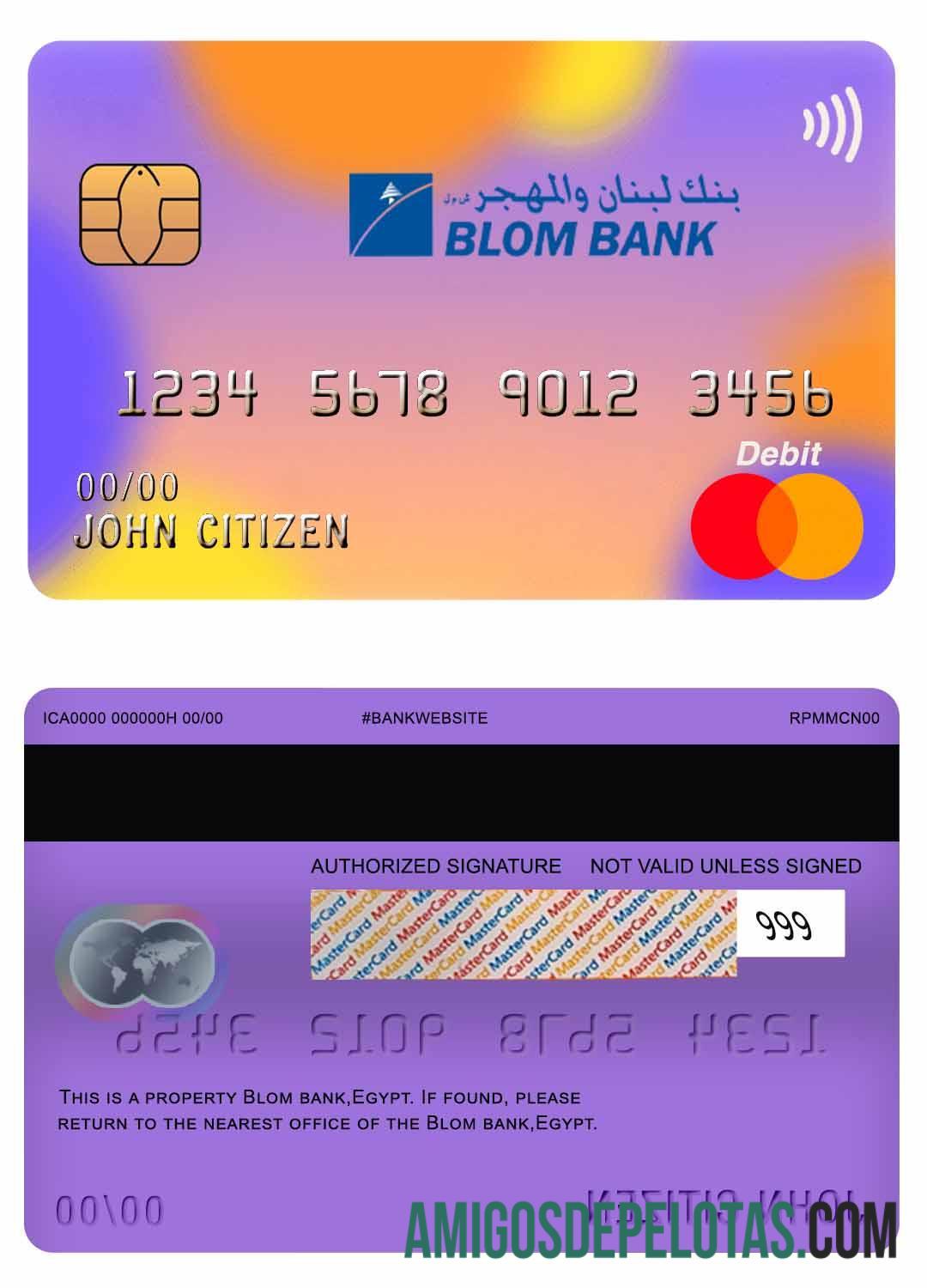 Débito Mastercard do Banco Blom do Egito amostra